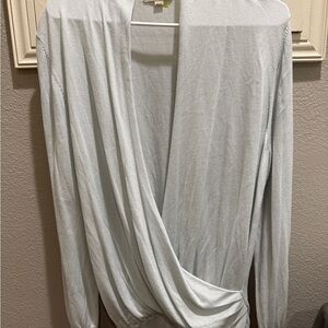 Elegant Light Blue Wrap Blouse